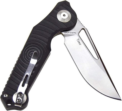 Harnds Time Folding Knife with Sandvik 14C28N Steel Blade Pocket Knife with G10 Handle Camping Knife with Pocket Clip (Black)