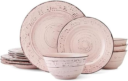 Pfaltzgraff Trellis Pink 12 Piece Dinnerware Plate Bowl Set, Service for 4