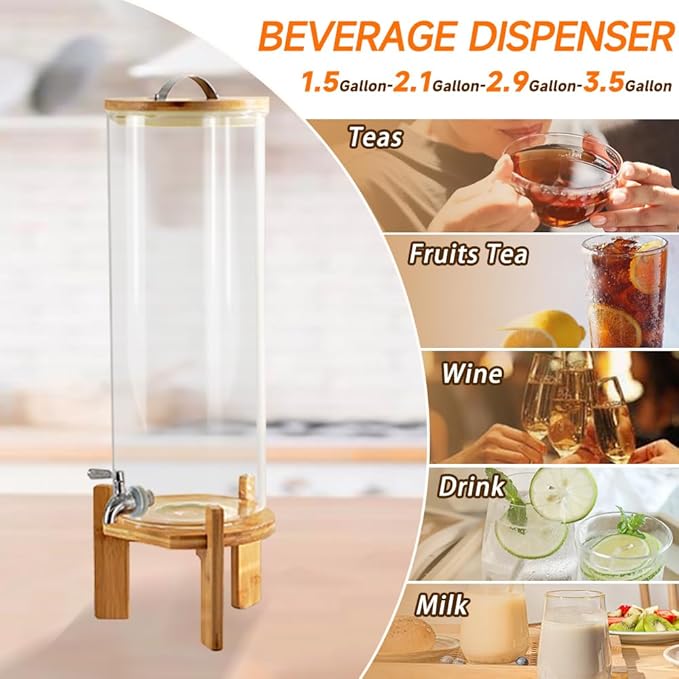 Beverage Dispenser, 3.5 Gallon Glass Drink Dispenser