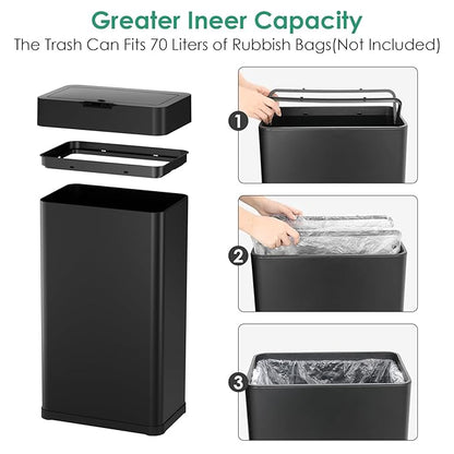 Arlopu Automatic Trash Can, Sensor Motion Stainless Steel Garbage Bin,