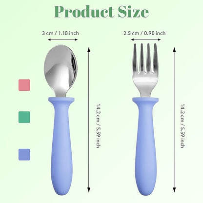 12 Pieces Toddler Utensils, Toddler Forks and Spoons, Kids Silverware Set with Plastic Handle Stainless Steel Silverware, Dishwasher Safe