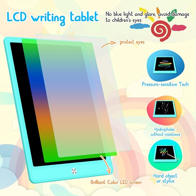 LCD Writing Tablet Doodle Board,12.5 inch Colorful Drawing Pad,Electronic Drawing Tablet, Drawing Pads,Travel Gifts for Kids Ages 3 4 5 6 7 8 Year Old Girls Boys (Blue)