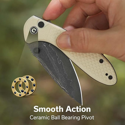 CIVIVI Faeger Pocket Folding Knife for EDC, 2.98" Damascus Blade G10 Handle, Reversible Clip for Men Women Outdoor Carry C24031-DS1 (Ivory)