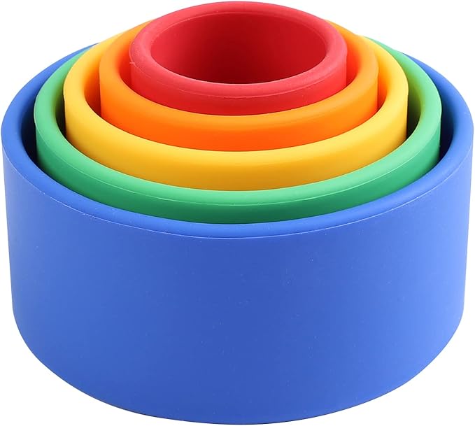 BLUE GINKGO Silicone Stacking Cups – Nesting & Sensory Stacking Toy for Toddlers | Open-Ended Montessori Toy with 5 Cups (Vibrant Colors)