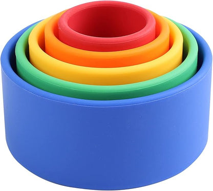 BLUE GINKGO Silicone Stacking Cups – Nesting & Sensory Stacking Toy for Toddlers | Open-Ended Montessori Toy with 5 Cups (Vibrant Colors)