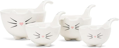White Cat Measuring Cups & Spoons Gift Set – Ceramic Kitchen Tools
