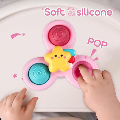 ALASOU 3PCS Pop Suction Cup Spinner Toys for 1 Year Old Boy Girl|Novelty Spinning Tops Toddler Toys Age 1-2|Sensory Baby Bath Toy for Toddlers 1-3|12 18 Months Boy Birthday Gift for Infant