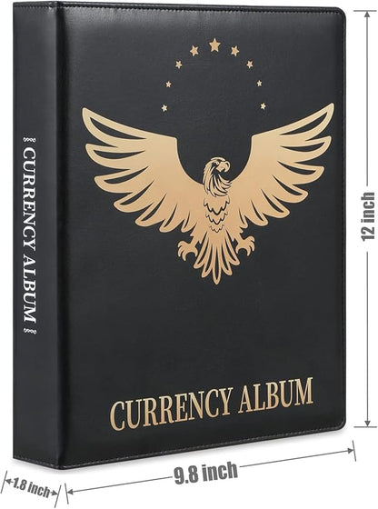 MUDOR 90 Pockets Dollar Bill Holders for Collectors, Premium PU Banknote World Currency Collection Album, Classic Paper Money Collecting Storage Book Album Binder Supplies (Black)