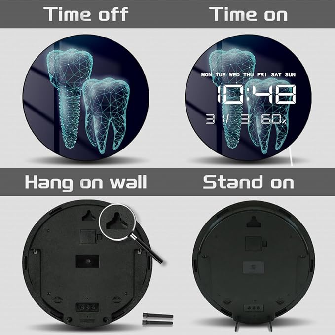 Timethink 12'' Molar Tooth Digital Wall Clock Large Display, Dental Clinic