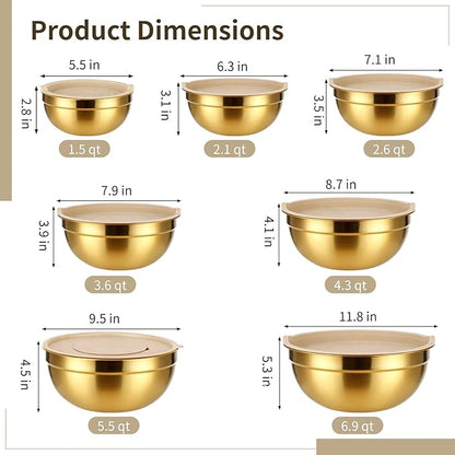 20 PCS Gold Mixing Bowls with Lids Set