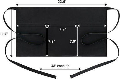 BOHARERS Cotton Server Aprons 3 Pack Waiter Waitress Apron Short Apron