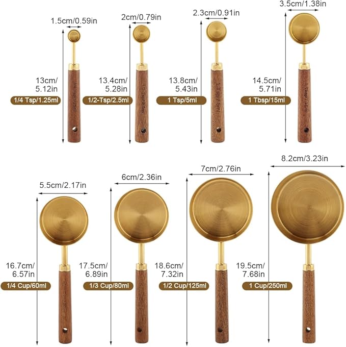 8Pcs Gold Measuring Cups and Spoons Set
