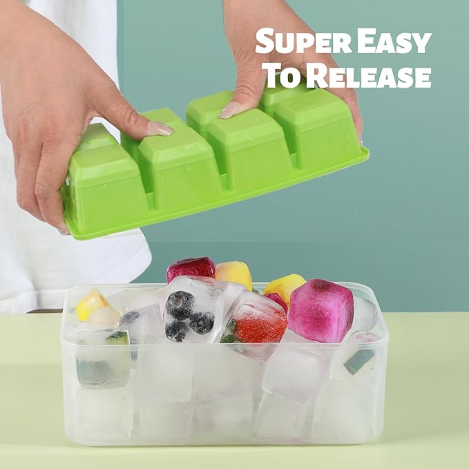 Ice Trays for Freezer with Lid and Bin, JRISBO 6 Pack Silicone Ice Cube Tray