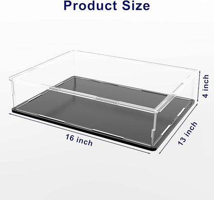 SVENJBB Large Display Case for Display, 16x13x4 Inch Acrylic Box for Book and Map, Clear Acrylic Display Cases with Matte Black Base for Collection Protection and Storage