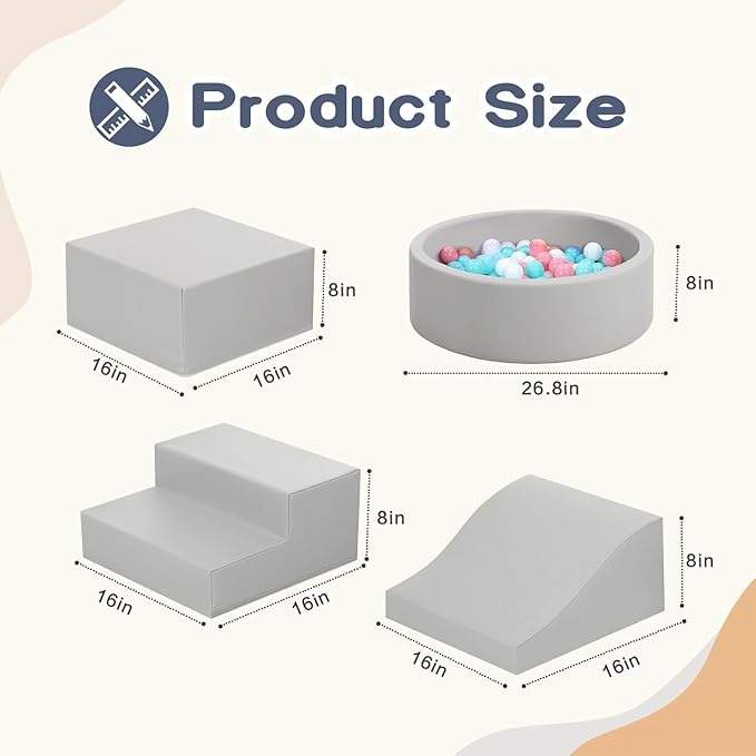 Foam Climbing Blocks for Toddler: with 4-Piece PU Leather Climbing Toys and a Ball Pit - Foam Ball Pit for Toddlers - Climbing Toys Indoor for Kids Crawling