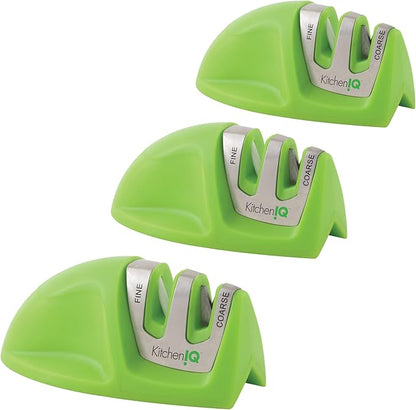 KitchenIQ 51422 | Edge Grip 2-Stage Knife Sharpener | Green – 3 Pack | Coarse &
