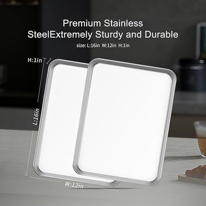 Stainless Steel Baking Sheet Set of 2-16" x 12" x 1" Heavy Duty Cookie Sheets