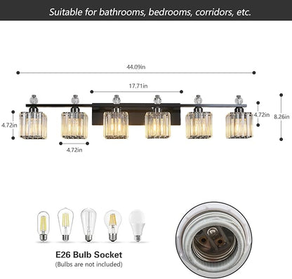 FDPBY Vanity Lights 6-Light Modern Crystal Vanity Light Plating Black Bathroom