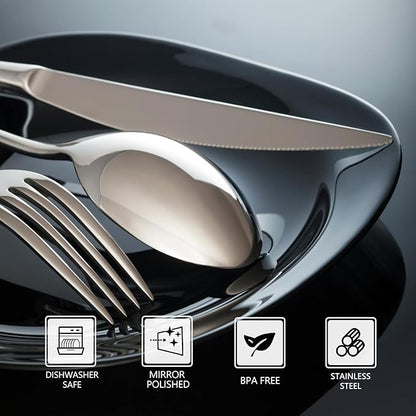 SANTUO Stainless Steel 12PCS Dinner Set combo with 4 Dinner Knives, 4 Dinner Forks, 4 Dinner Spoons，Silverware Set for Home, Kitchen and Restaurant, Mirror Polished& Dishwasher Safe
