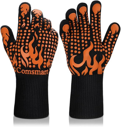 Comsmart BBQ Gloves, 1472°F Heat Resistant Grilling Gloves Silicone Non-Slip