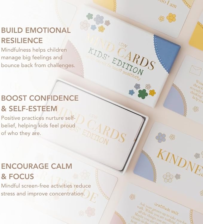 Mind Cards: Kids' Edition | 30 Daily Mindfulness & Gratitude Cards for Children | Screen Free Confidence & Positivity Gift for Emotional Growth