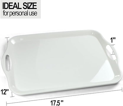 Large Melamine Serving Tray with Handles, 17.5 x 12 in Rectangular Melamine Serving Platter, Dishwasher Safe Trays for Eating, Appetizer, Charcuterie, Snack, Fruit, Desserts, Set of 2, White