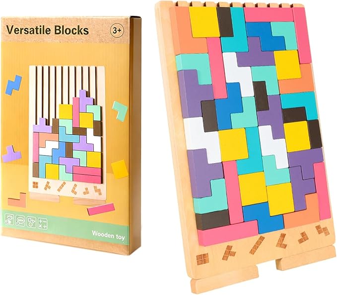 Wooden Stacking Puzzle Toy, 3D Brain Teaser Puzzles for Kids Adults, Indoor Recess Games Classroom for Toddlers Ages 3-5 6-8, Stress Relief STEM Educational Toys Logic Game (No Storage Bag)