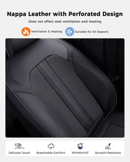 Huidasource Seat Covers, Luxury Faux Leather Car Seat Cover, Velcro Adjustable, with Airbags, Seat Belts, Thinning Design Perforation Cooling Heating Universal Fit for Most Cars Vans Trucks SUVs Black