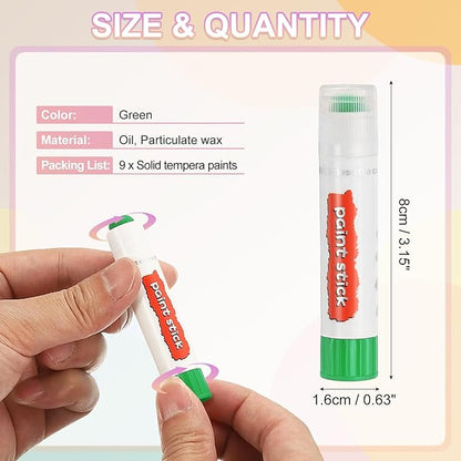 PATIKIL Tempera Paint Sticks, 9 Pcs Solid Tempera Paints Sticks Washable Bulk Markers Pen Quick Drying for Artists Beginners Art Supplies, Green