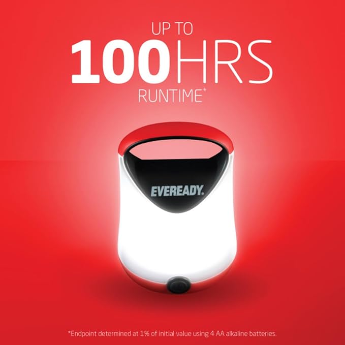 Eveready LED Camping Lantern, Bright Battery Powered Lantern, Water Resistant Hurricane Supplies, 100 Hour Run-time, Pack of 1