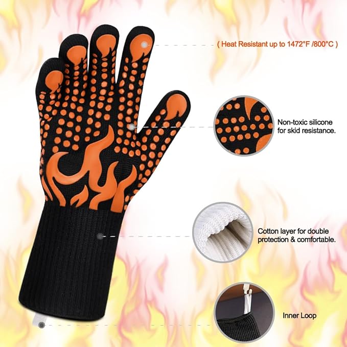Comsmart BBQ Gloves, 1472°F Heat Resistant Grilling Gloves Silicone Non-Slip