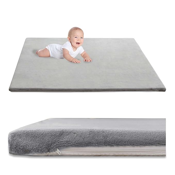 Baby Play Mat for Floor,1.3" Thick Soft Foam Playpen Mat with Removable Washable Cover,Waterproof & Anti-Slip 50" x 50" Nursery Rug for Tummy Time,Kids Crawling Mat for Toddlers Infant,Grey