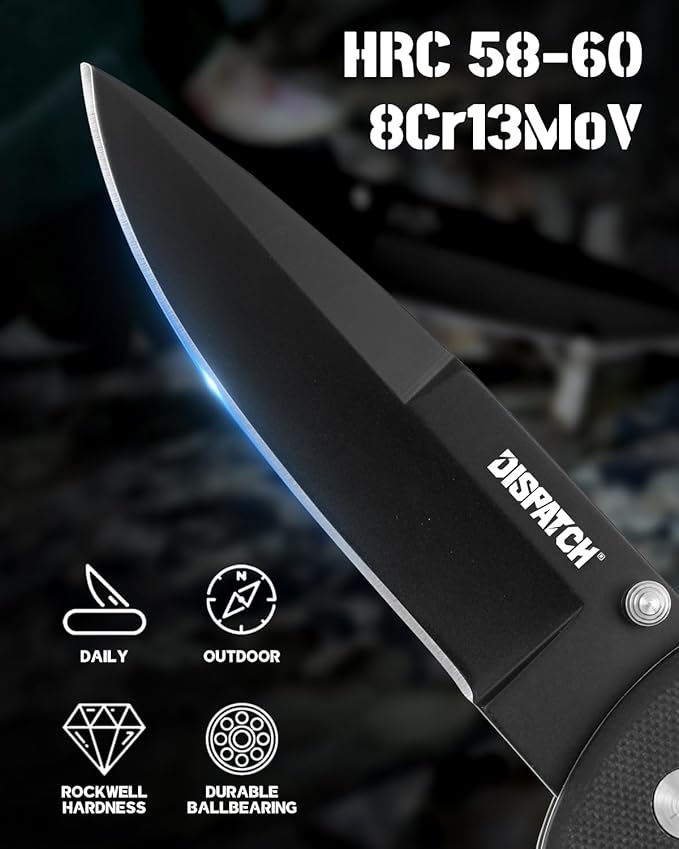 Folding Pocket Knife with Clip, 3.58" 8Cr13MoV Steel Drop Point Blade with G10 Handle, Liner Lock Pocket Knives for Men Outdoor Camping Hunting Hiking Survival Pocketknife