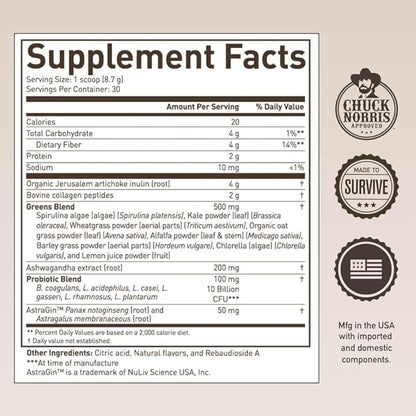 ROUNDHOUSE PROVISION Morning Kick, Zero Sugar Greens Superfood Powder Supplement with Ashwagandha, Collagen, Probiotics, Debloat Drink, (3 Pack, Strawberry Lemonade) by Chuck Norris