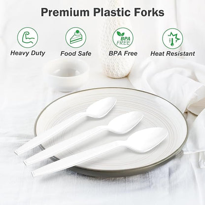 360 Count White Plastic Spoons Disposable, BPA-Free, Heat Resistant, Solid and Durable Disposable Spoons Heavy Duty Bulk, Premium Spoons plastic disposable for Party Supply
