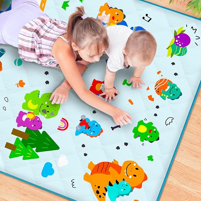 50" X 50" Baby Play Mats for Floor,Thick Soft Playpen Mat,Foldable Washable Crawling Mat, Non-Slip Cushioned Baby Mats for Infants Babies Toddlers,Kids Playmats Tummy Time Activity (Dinosaur)