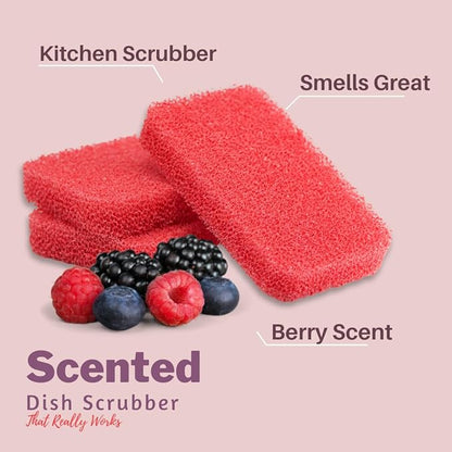 Peachy Clean Silicone Dish Sponge Scrubbers, Fresh Berry Scent, Non-Scratch