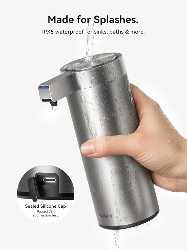 SUNLY Touchless Automatic Soap Dispenser – Clog-Free Pump, 0.2s Fast Sensor