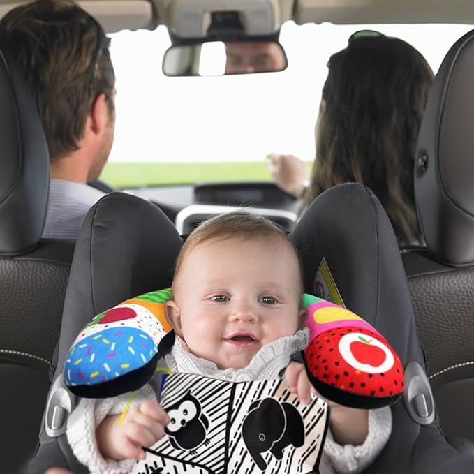 teytoy Tummy Time Pillow with Crinkle Mat & Teethers, Black and White High Contrast Baby Toys with Mirror, Montessori Sensory Crawling Toy for Infant Newborn Toddler Tummy Time Toys 0-6 Months Babies