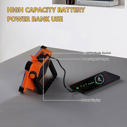 120W Solar Rechargeable Work Light, 144 LED 10000LM Portable Flood Light with Stand, IP66 Waterproof 4 Modes LED Job Site for Mechanic Camping Fishing Car Repair (Orange 1 Pack)