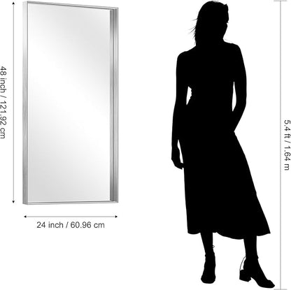 CIRCUMI Silver Bathroom Mirror, Brushed Finish, Tempered Glass, Large Mirror