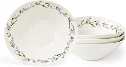 Portmeirion Sophie Conran Lavandula Cereal Bowls, Set of 4 – Ripple Design Floral Porcelain Serving Bowls for Soup, Salad, Dessert & Ice Cream – Stackable Lavender 7.5-Inch Everyday Dinnerware