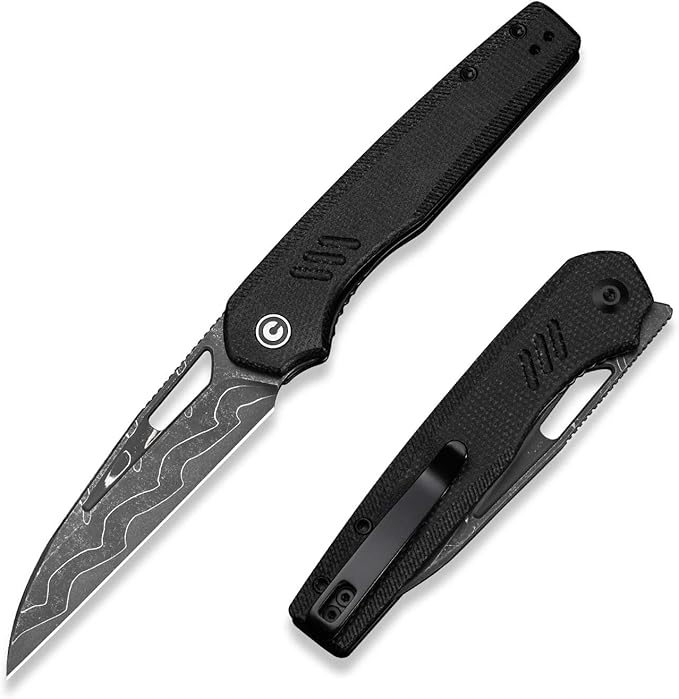 CIVIVI Guile Pocket Knife, Folding Knife for EDC, 3.25" Damascus Blade Micarta Handle with Reversible Deep-Carry Clip C24062B-DS1