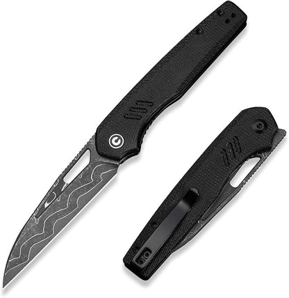 CIVIVI Guile Pocket Knife, Folding Knife for EDC, 3.25" Damascus Blade Micarta Handle with Reversible Deep-Carry Clip C24062B-DS1