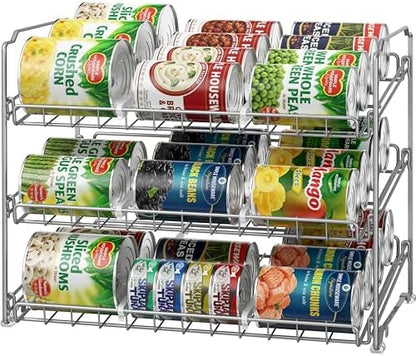 Simple Houseware Stackable Can Rack, Silver, Adjustable Plastic Dividers, Holds 36 Cans