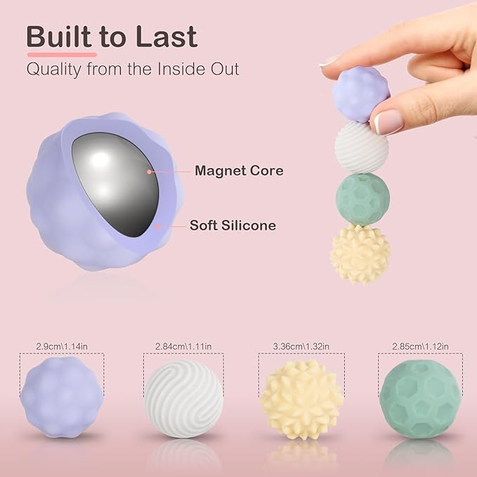 Fidget Toys Adults – 4PCS Magnetic Silicone Stress Balls for Anxiety, Focus & ADHD Relief, Textured Sensory Desk Gadgets, Stocking Stuffers or Relaxing Gifts for Women, Teens, Girls