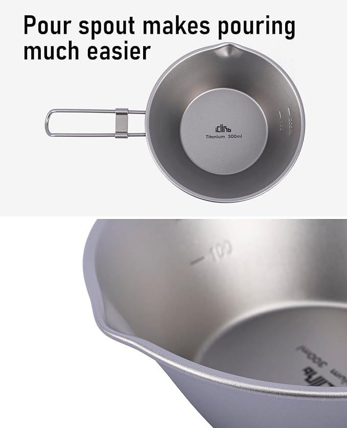 iClimb Titanium Bowl with Foldable Handle Ultralight Compact Portable Flatware Tableware with Bag for Outdoor Camping Backpacking Hiking Travel Picnic