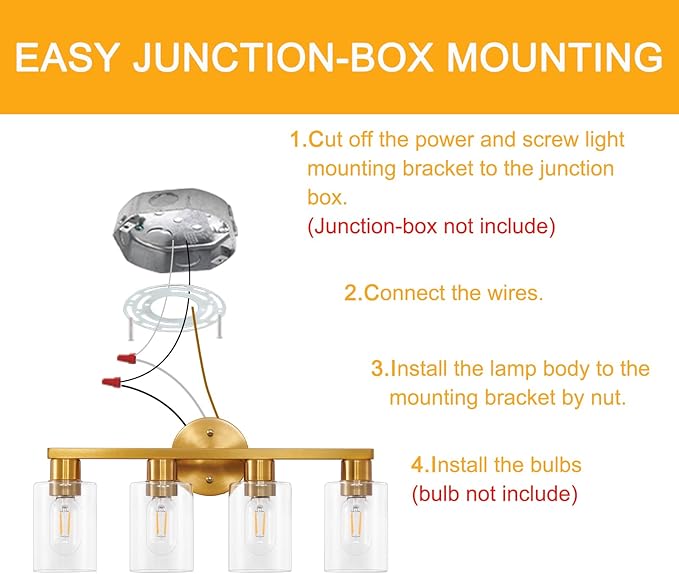 4 Light Gold Bathroom Vanity Light, Brushed Brass Bathroom Light Fixtures