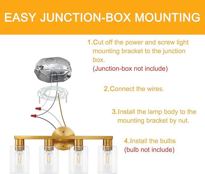 4 Light Gold Bathroom Vanity Light, Brushed Brass Bathroom Light Fixtures