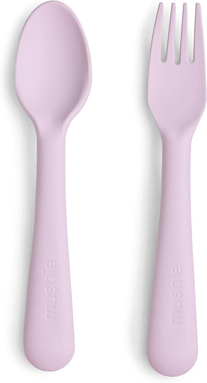 mushie Flatware Fork and Spoon Set for Toddlers | Made in Denmark (Soft Lilac)